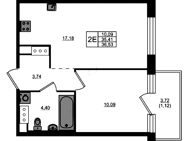 1-комнатная квартира 35.41 м², 3/5 эт., ЖК «Plus Пулковский»